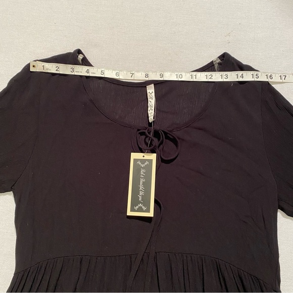 R n B NWT Black Baby Doll Peasant Boho Dress Bell Sleeves Crochet, Size M - Picture 8 of 15